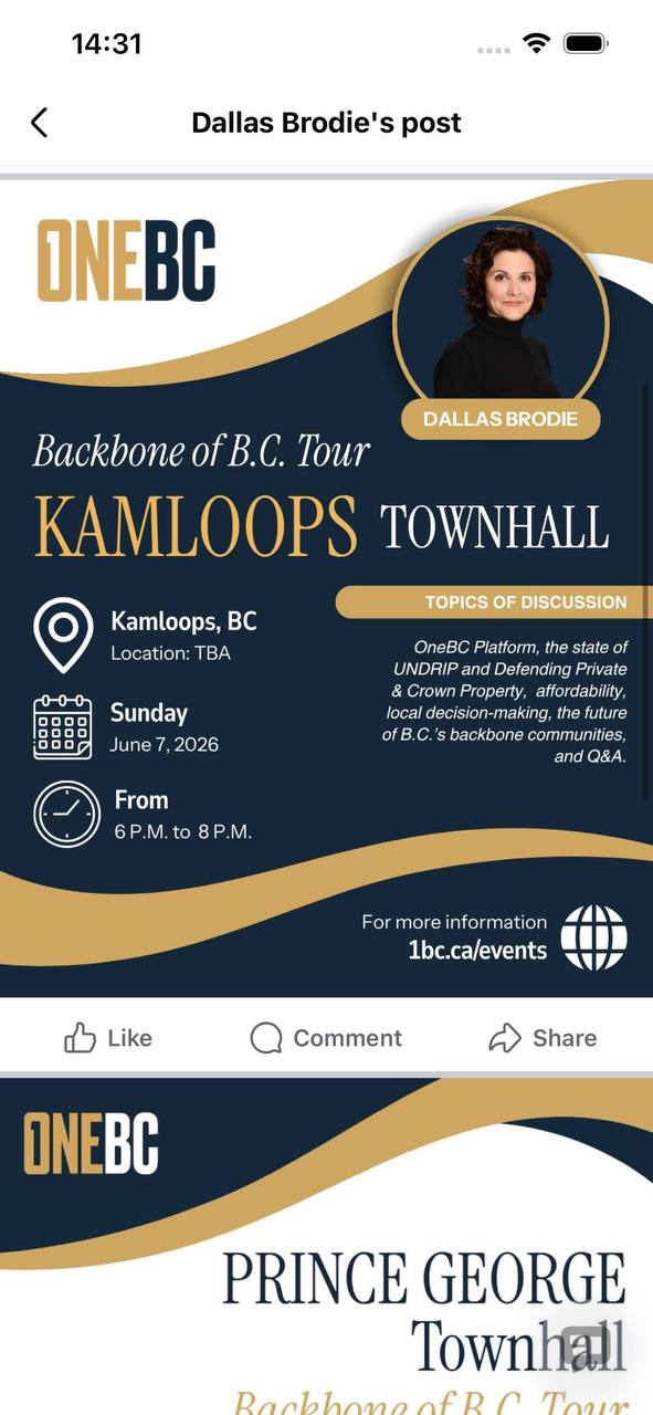 OneBC Backbone of B.C. Tour Kamloops townhall poster